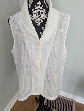 FLAX White Linen Blouse Size L